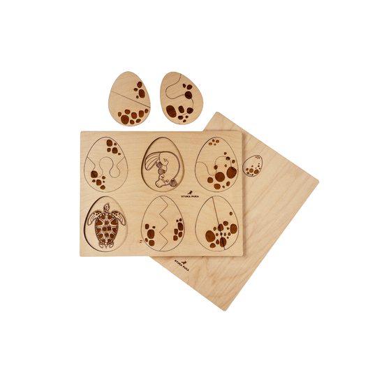 Vajcia - edukatívne drevené puzzle - ČESKÁ VERZIA