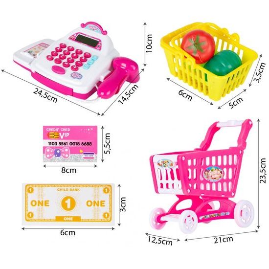 Dětská elektronická pokladna s vozíčkem a LED displejem