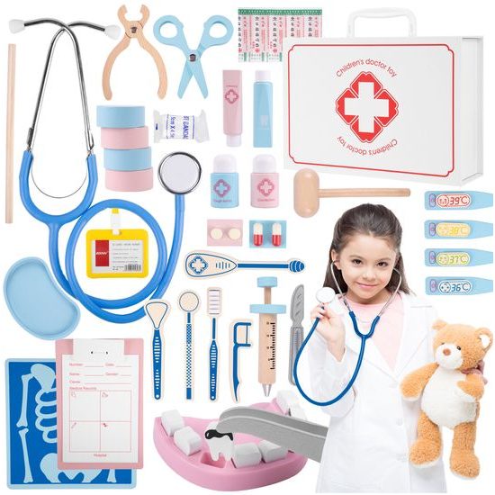 Velká dřevěná souprava Malý zubař v kufříku - 53 součástí