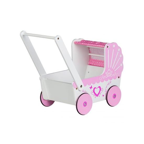 Ecotoys dětské dřevěné chodítko kočárek se srdíčky