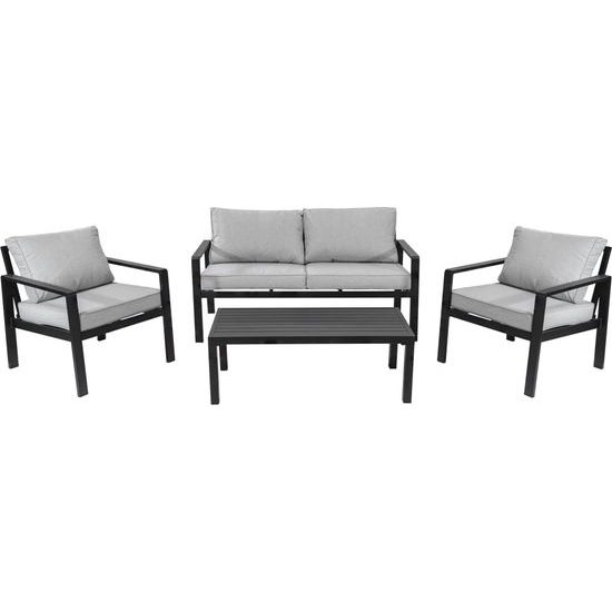 Hliníkový zahradní nábytek Pohovka + dvě křesla + stůl šedá/antracit