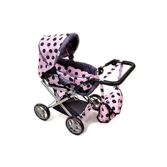 Doris kočárek pro panenky kombinovaný - 9346 světle růžový s puntíky