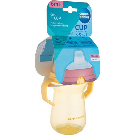 CANPOL babies Hrneček se silikonovým pítkem FirstCup 250ml žlutý