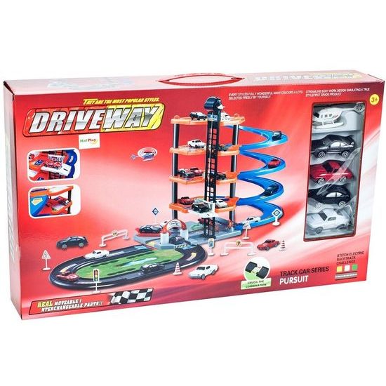 Parkovací garáž s výtahem, helikoptérou a 4 autíčky Driveway