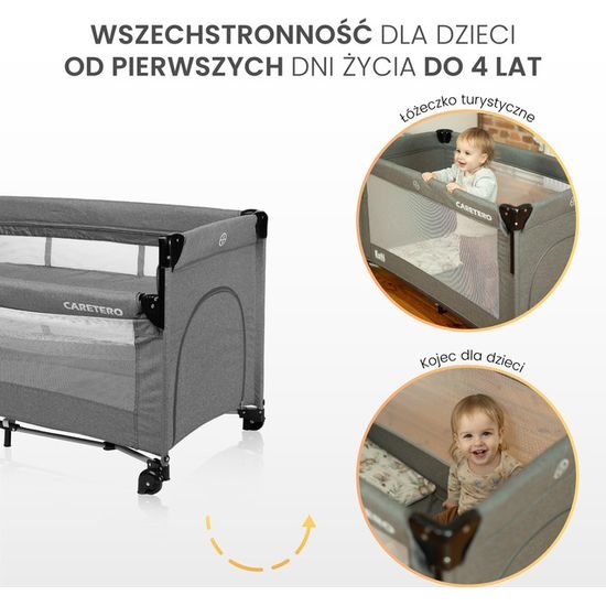 Dětská cestovní postýlka CARETERO ESTI se stahovací bočnicí grey
