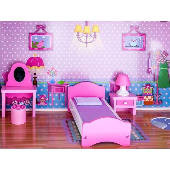 Ecotoys dřevěný XXL domeček pro panenky se skluzavkou rezidence Jersey