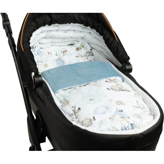 Sada do kočárku Sensillo Velvet s volánky - lesní zvířátka modrá