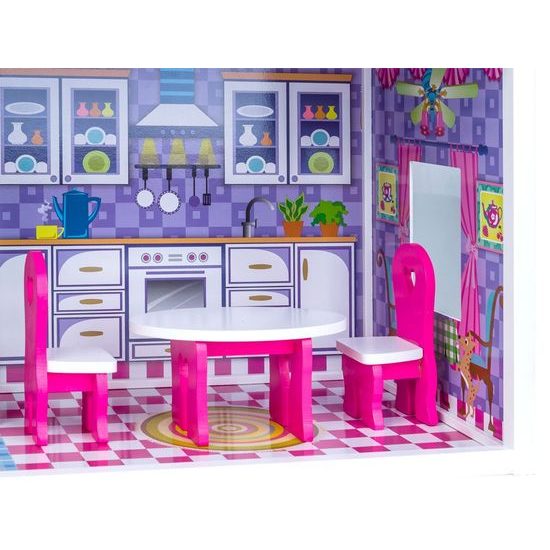 Ecotoys dřevěný XXL domeček pro panenky se skluzavkou rezidence Jersey