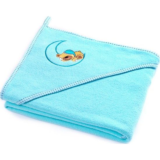 Sensillo Dětská osuška s kapucí MEDVÍDEK 100x100cm Tyrkysová