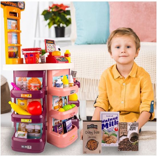 Dětský obchod Supermarket s nákupním košíkem - 44 součástí
