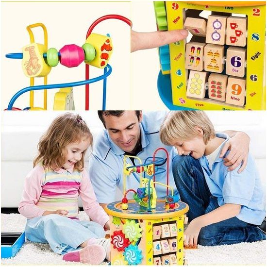 Dřevěná edukační kostka s labyrintem Activity Cube 8v1