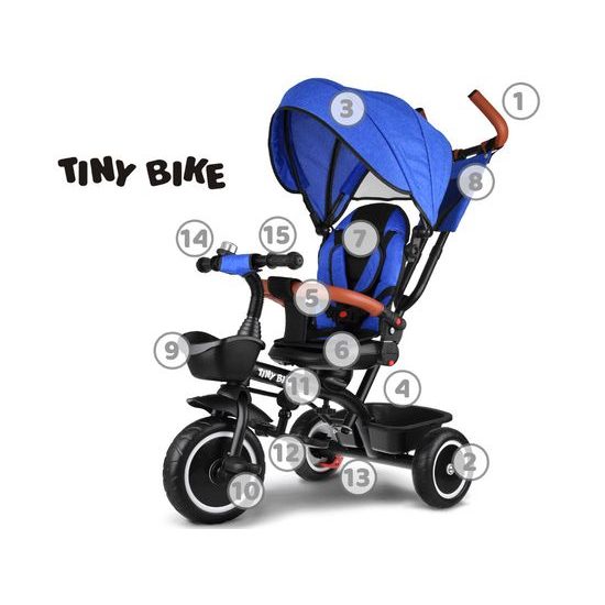 Dětská tříkolka Tiny Bike s otočným sedadlem 3v1 modrá