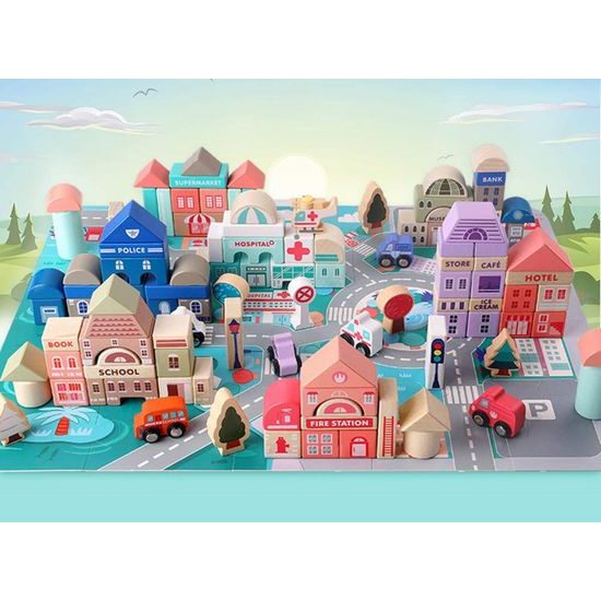 Sada dětských dřevěných kostek 115 ks v Městečko