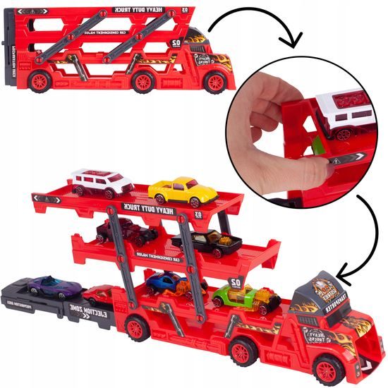 Odtahové auto s 8 autíčky a skluzavkou Heavy Truck červené