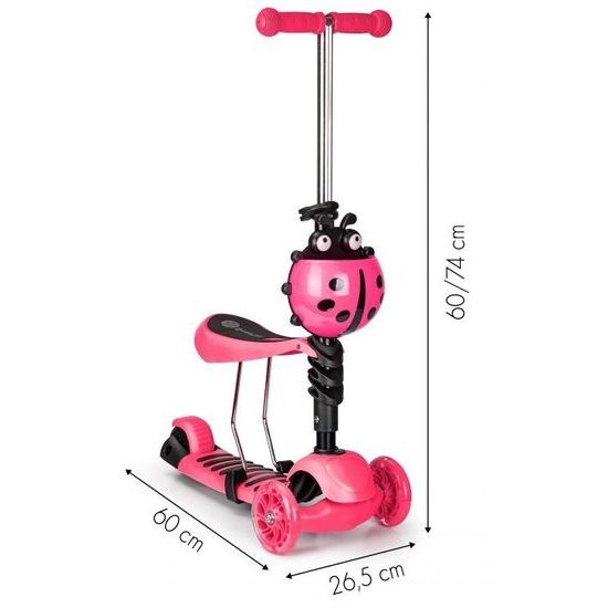 Ecotoys dětská koloběžka Bedrunka růžová se sedátkem a svítícími koly