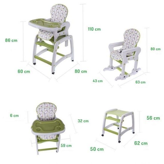 Ecotoys jídelní židlička s houpačkou 3v1 zelená