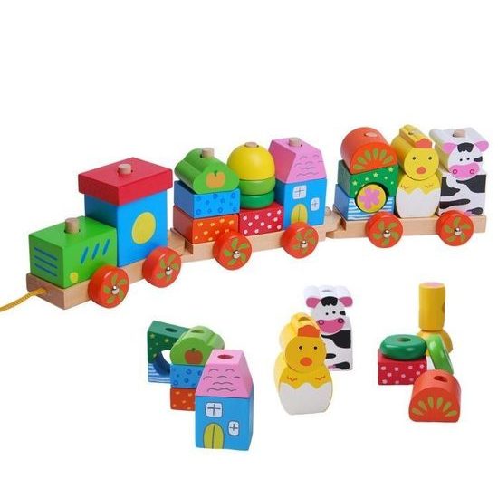 Ecotoys dřevěný vláček se šnůrkou