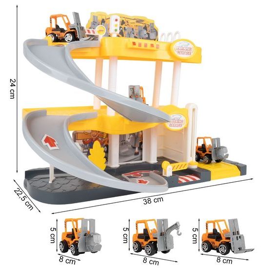 Parkovací garáž na baterie se stavebními stroji Construction Parking