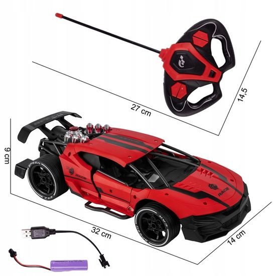 Auto na dálkové ovládání s kouřovým efektem Speed Phantom 1:14 červené