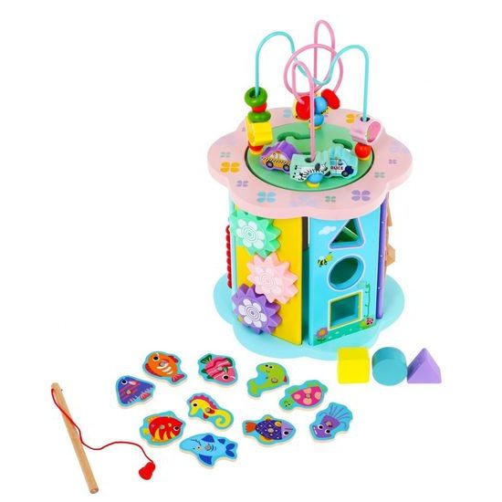 Majlo Toys dřevěná edukační kostka s labyrintem 8v1