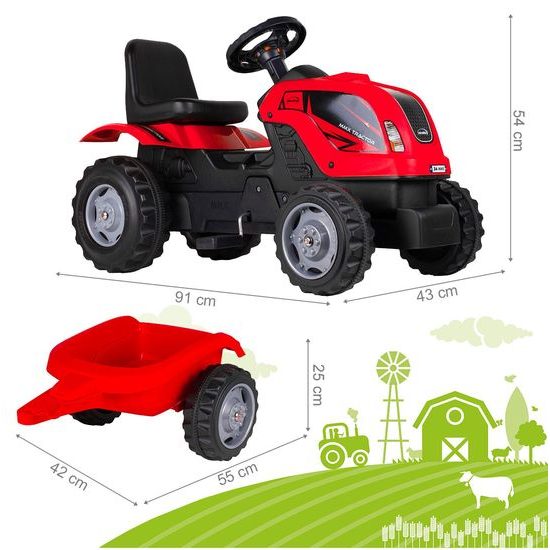 Dětský šlapací traktor s vlečkou Max červený