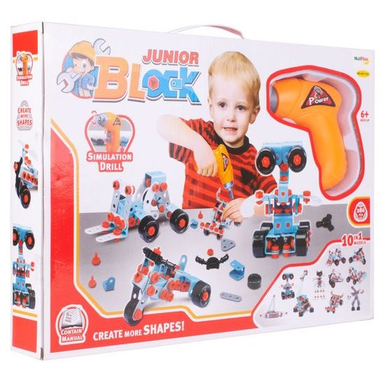 Konstrukční stavebnice s vrtačkou na baterie Junior Blocks 280 dílků