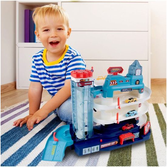 Parkovací dráha se 4 autíčky, podložkou a výtahem na baterie City Parking Lot