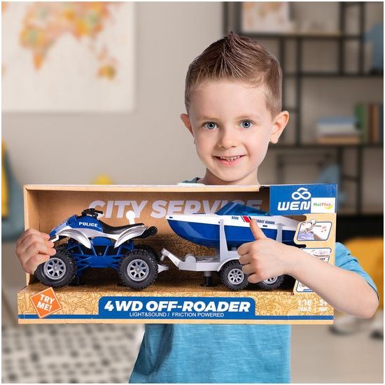 Dětská interaktivní čtyřkolka na setrvačník s lodí 4WD Offroader