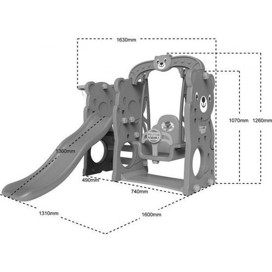 Zahradní skluzavka 3v1 s houpačkou bílá medvídek