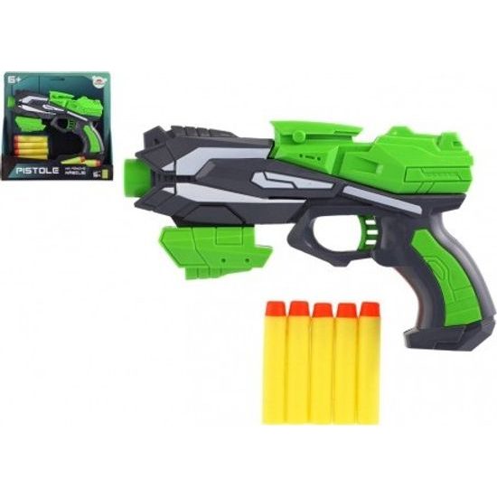 Pistole na pěnové náboje + 5ks nábojů - zelená