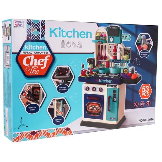 Dětská kuchyňka se zvuky, světlem a tekoucí vodou - 53 součástí