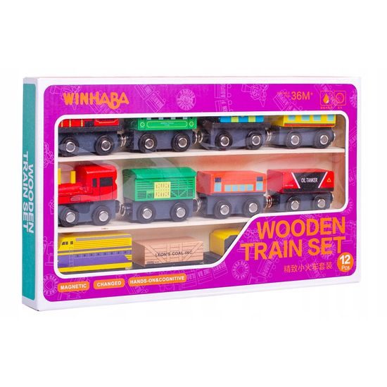 Doris dřevěný vláček pro děti Wooden Train 12 součástí
