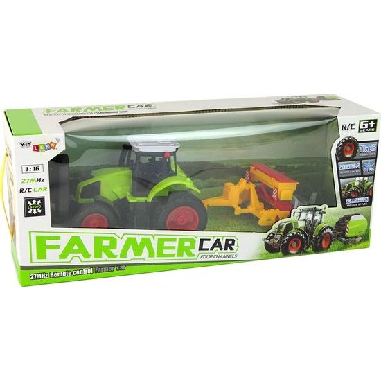 Traktor na dálkové ovládání se secím strojem - zelený