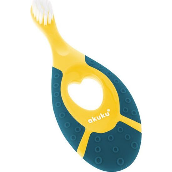 První zubní kartáček se silikonovým kousátkem zelenožlutý