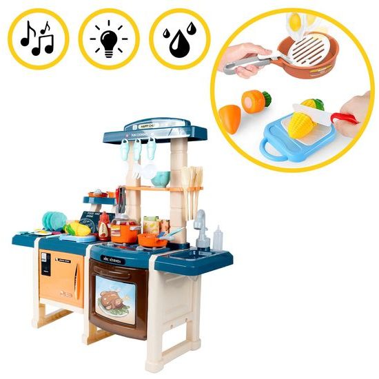 Veľká detská kuchynka s tečúcou vodou, zvukmi a svetlami Simulation Kitchen - modrá