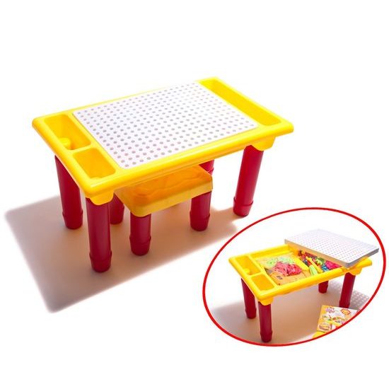 3D konstrukční stavebnice s vrtačkou na baterie, stolečkem a židličkou Magic Panel 296 ks