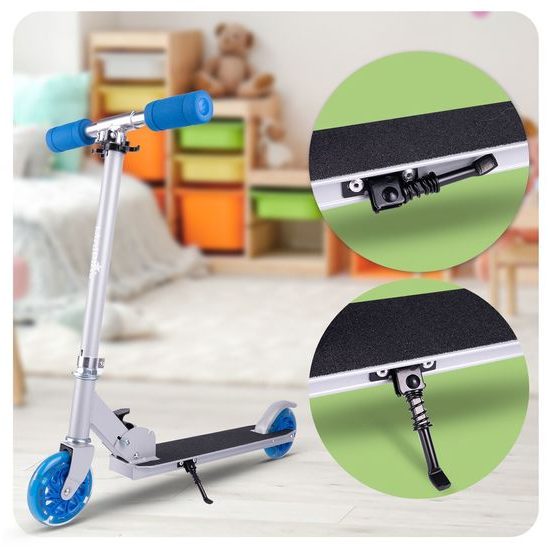 Dětská skládací koloběžka s hliníkovým rámem a svítícími koly - šedo/modrá