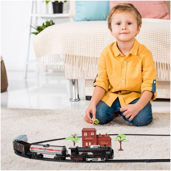 Dětská vláčkodráha na baterie se světlem Rail King 270 cm