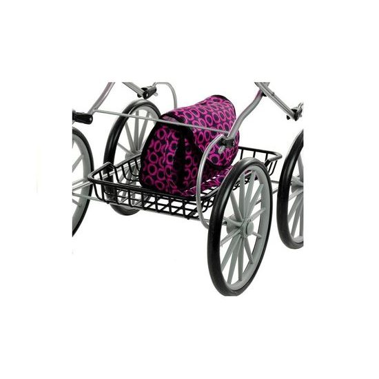 Kočárek pro panenky Alice Retro růžovo-černý vzor
