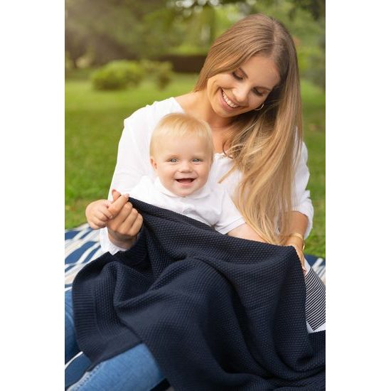 Dětská deka do kočárku pletená 100% bavlna tmavě zelená