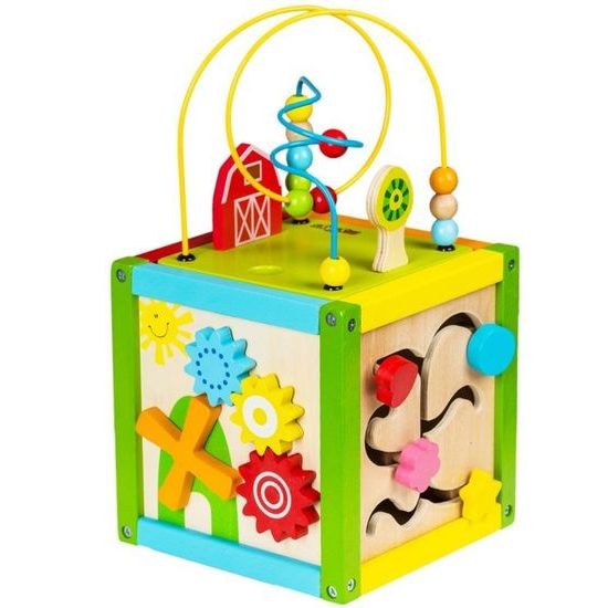 Ecotoys dřevěná edukační kostka s labyrintem 5v1
