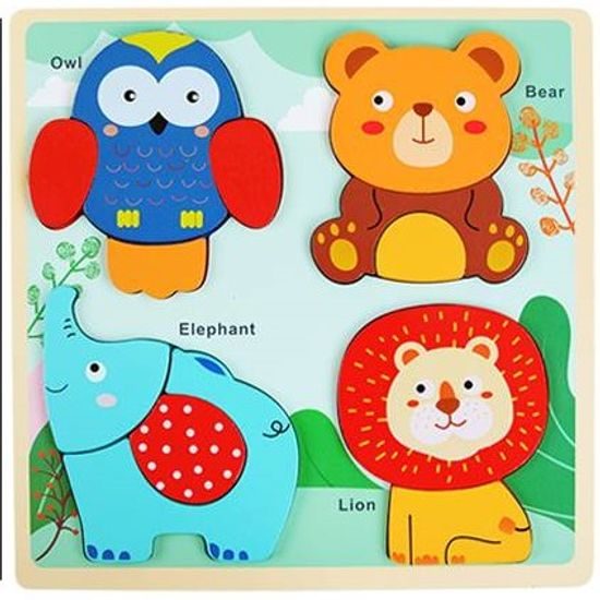 Dřevěná ukládačka se sovou a medvídkem