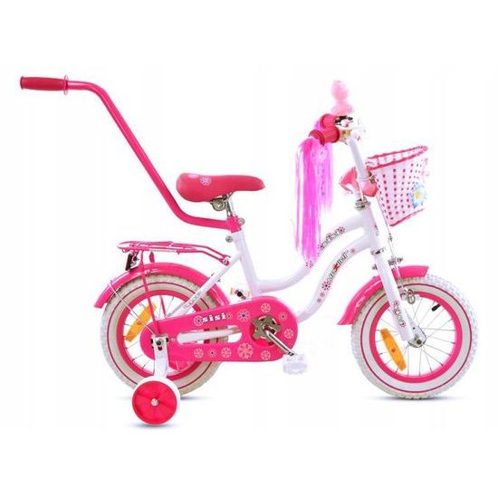 Mexller dětské kolo SISI 12" s vodící tyčí bílorůžové