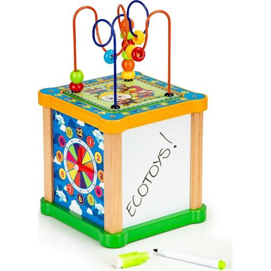 Ecotoys dřevěná edukační kostka s labyrintem Game Cube 5v1
