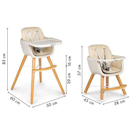 Ecotoys dřevěná jídelní židlička C220 2v1 béžová