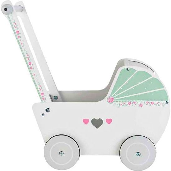 ROZBALENO Ecotoys dětské dřevěné chodítko kočárek se srdíčky bílý