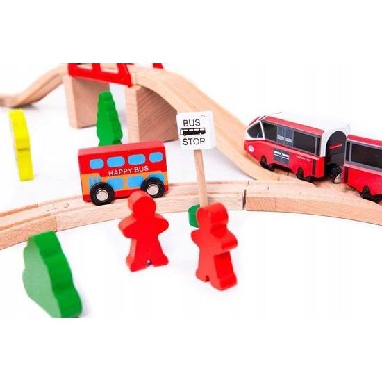 Ecotoys dřevěná vláčkodráha na baterie 53 dílků