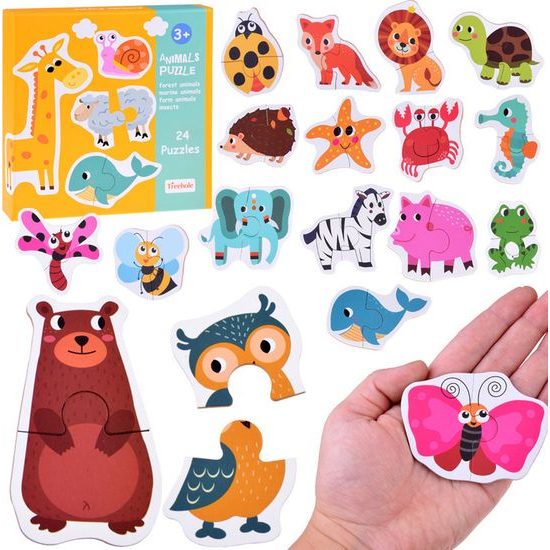 Barevné dvoudílné puzzle 24 zvířat