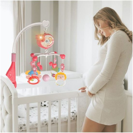 Kolotoč nad postýlku s projektorem a dálkovým ovládáním Music Mobile růžový