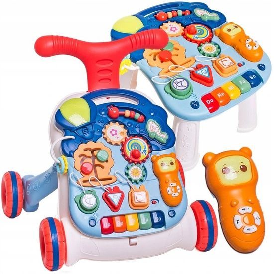 Doris interaktivní chodítko s hracím stolečkem 2v1 modré